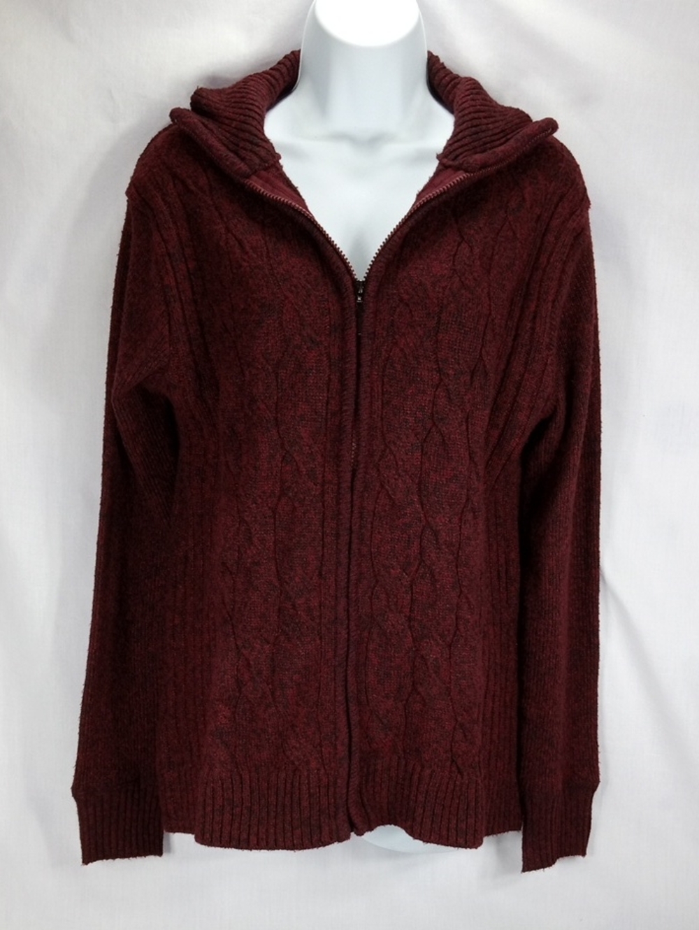 Stillwater Supply Company Women's Cable-Knit Zip Cardigan - Maroon Size L NWT